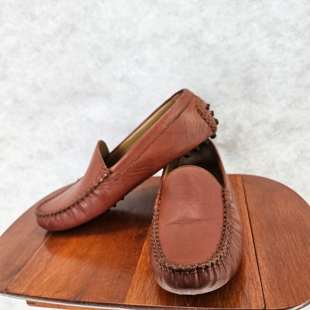 Lands End Leather Driving Loafers Moccasins Brown Slip On Shoes Mens Size 4 - Picture 3 of 9